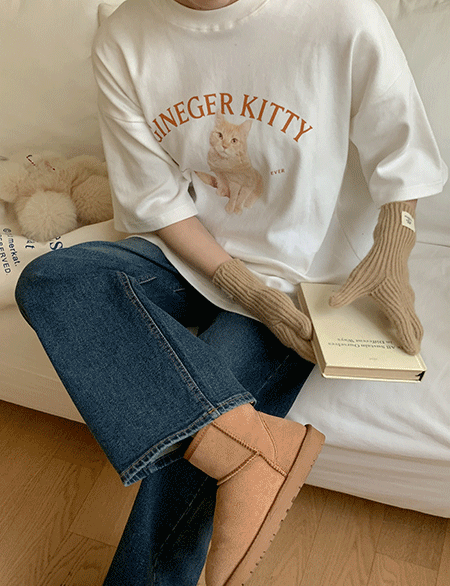 첼피트 고양이 기모 반팔 티셔츠 72607