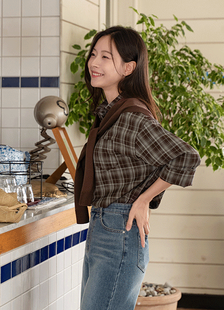 어텀 배색 숄 셔츠 세트