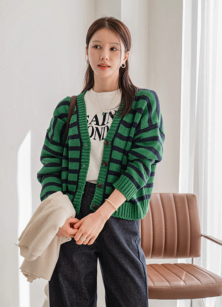 스톤 스트라이프 니트 가디건