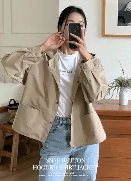 스냅버튼 후드 셔츠 자켓