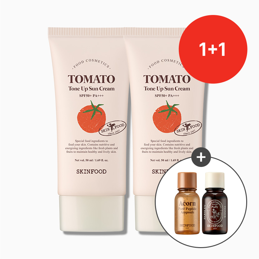 [1+1] 토마토 톤 업 선크림 50ml 2개 (에이콘 앰플&판토테닉 토너 14ml 증정)