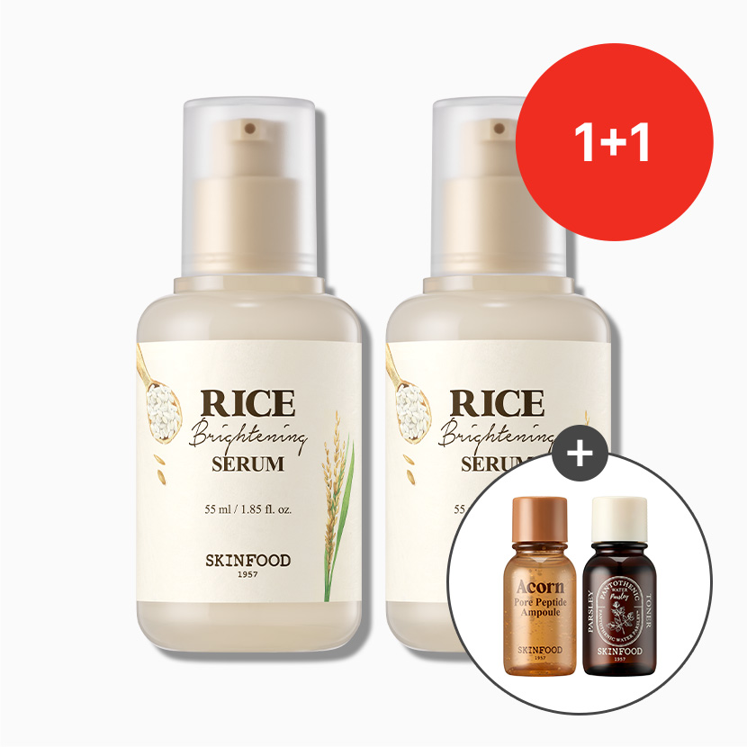 [1+1] 라이스 브라이트닝 세럼 55ml 2개 (에이콘 앰플&판토테닉 토너 14ml 증정)