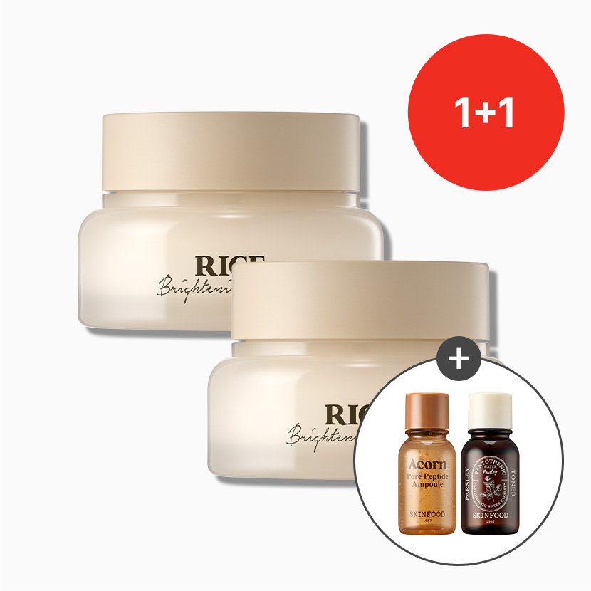 [1+1] 라이스 브라이트닝 크림 60ml 2개 (에이콘 앰플&판토테닉 토너 14ml 증정)