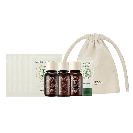 판토테닉 5종 파우치 키트 (에코파우치 + 미나리 토너/에센스/앰플 각14ML + 폼 30ML + 패드 10매)