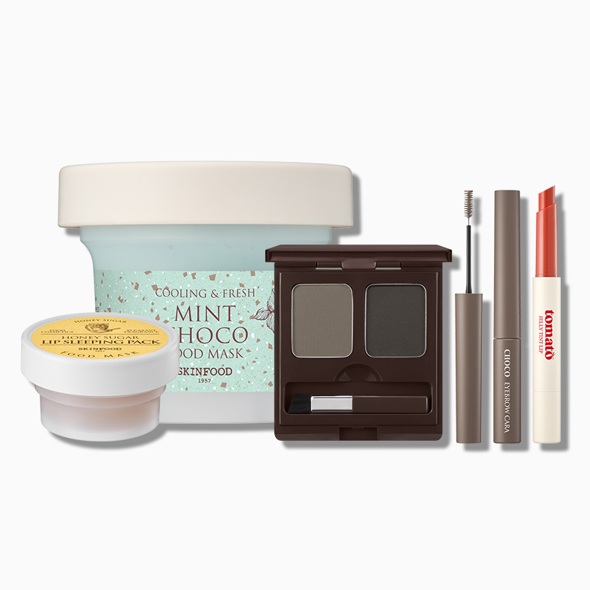 [빼빼로데이 한정] 기프트팩 5종 세트 (민트초코푸드마스크 + 허니슈가립슬리핑팩 + 초코파우더케익 + 토마토 틴트립 + 초코 브로우 카라)