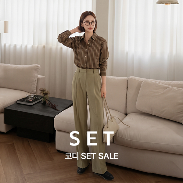 [코디SET] 키작아도 팬츠 88탄 (가을투핀턱사이드밴드)+[벨유] 피넛 스트라이프 셔츠