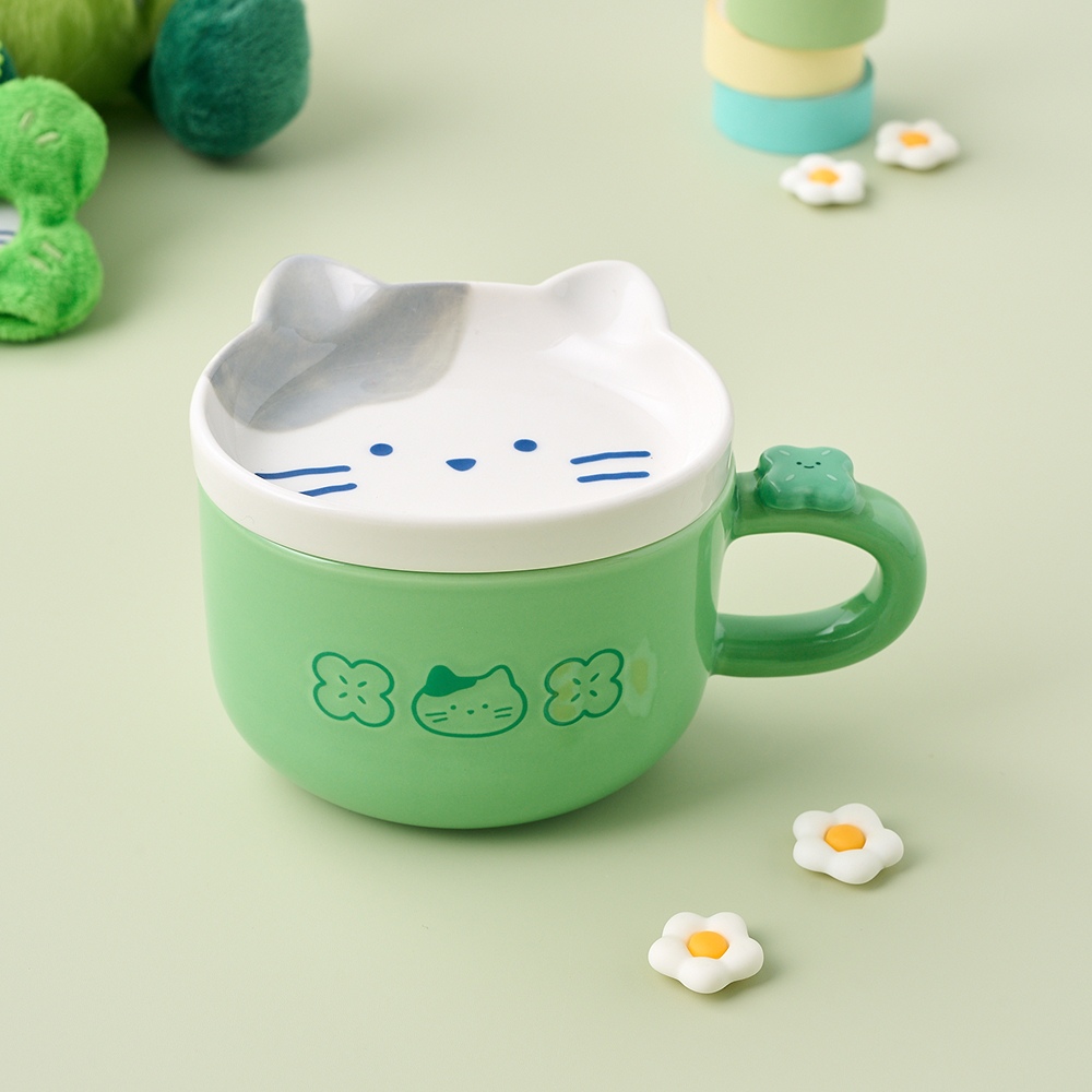 BT Happi Day Milk Cat Clover Mug Cup Plate Set 300ml